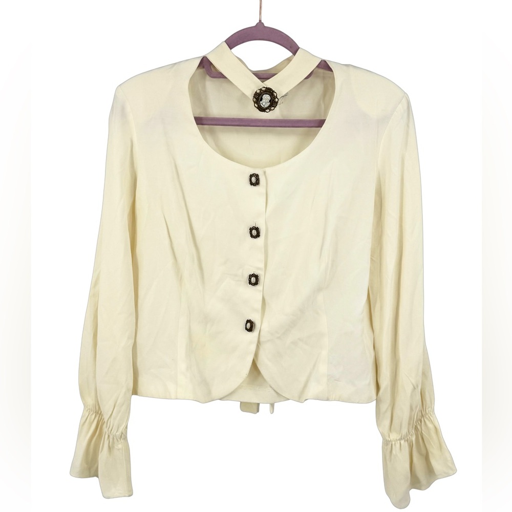 Vintage Byer California Victorian Prairie Blouse Ivory Ruffle High Neck Romantic